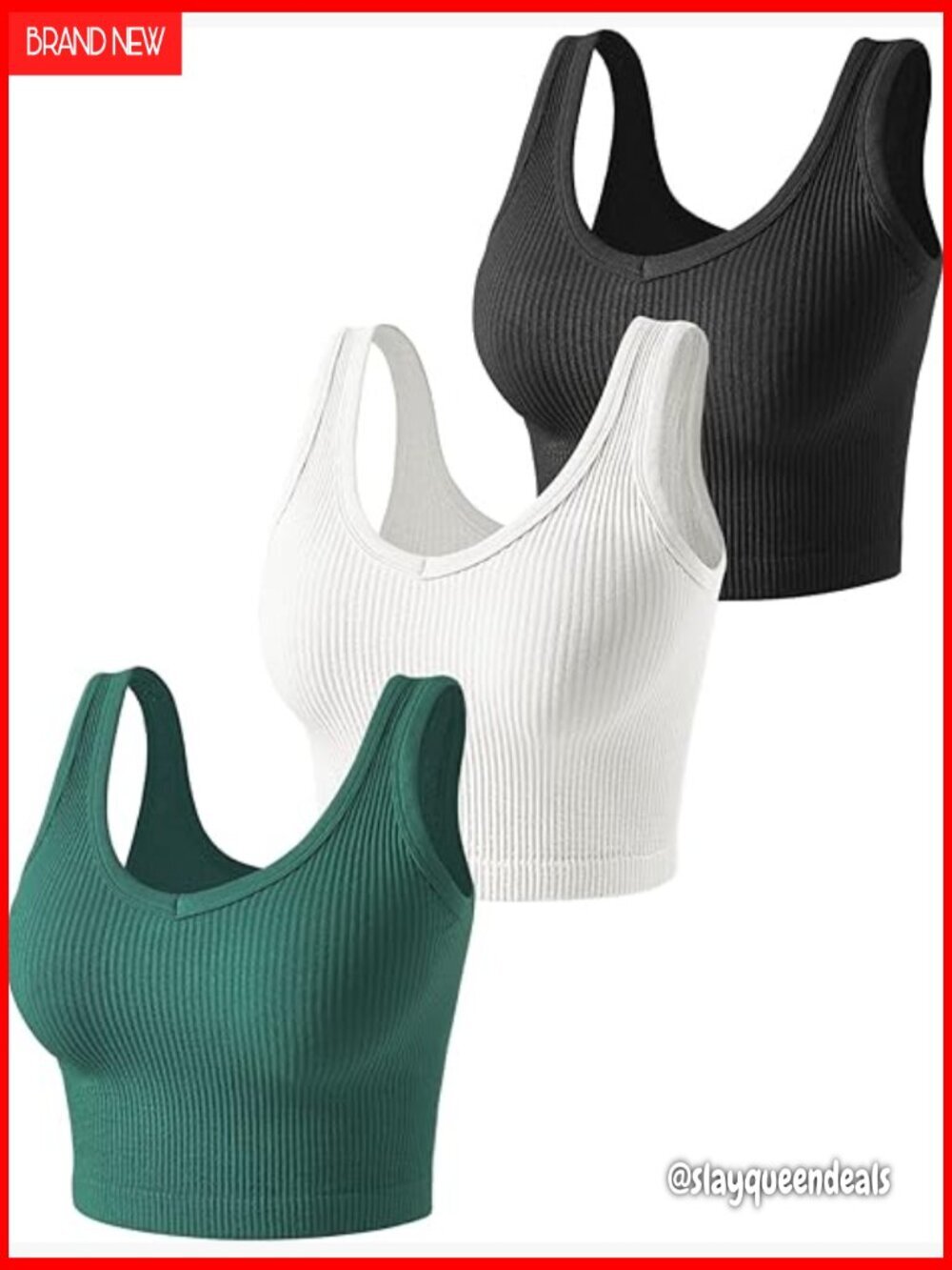 3 Pack Ribbed Crop Tank Tops Slim Fit V-Neck Summer Workout Casual